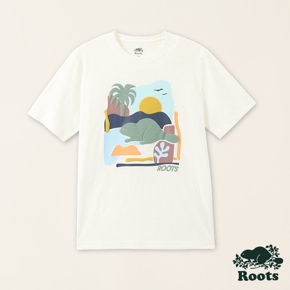 【Roots】男裝-海洋生活家 抽象海狸有機竹節棉短袖T恤