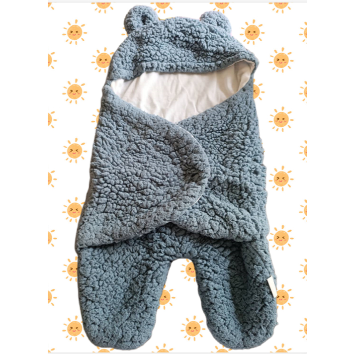 灰藍色熊熊造型嬰兒包被 嬰兒連身外套 寶寶睡袋 二手 有自行加固扣子