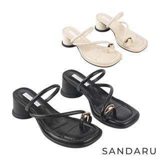 山打努SANDARU-拖鞋 金屬造型套趾中跟拖鞋 大尺碼