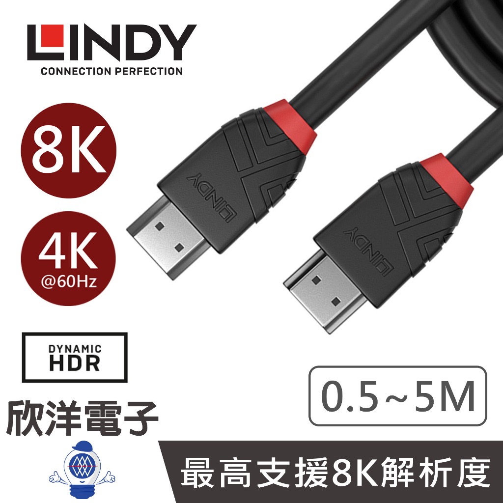 LINDY林帝 HDMI線 BLACK系列 HDMI 4K 8K (TYPE-A) 公公 傳輸線 50公分~5M