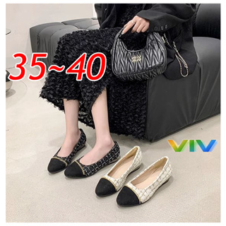 【viv】🇹🇼小香風鏈帶毛呢尖頭鞋/SH1044平底鞋/淑女鞋/低跟涼鞋大尺碼/上班鞋/包鞋/大碼