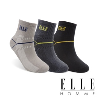 【ELLE HOMME】素色簡約涼感運動襪 襪子 男襪 短襪 1/2襪 中筒襪 休閒襪