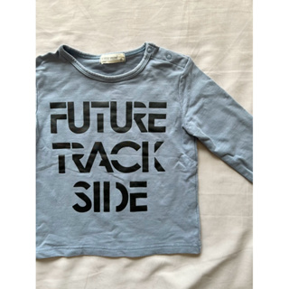 二手童衣童裝-男童/女童 麗嬰房Little Moni 藍灰色FUTURE TRACK SIDE內毛圈長袖上衣T恤#90