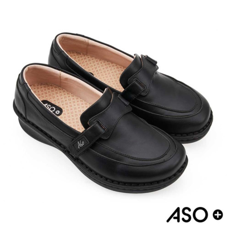 ASO+行健減壓健康鞋 魔鬼氈寬楦輕量氣墊鞋-黑色