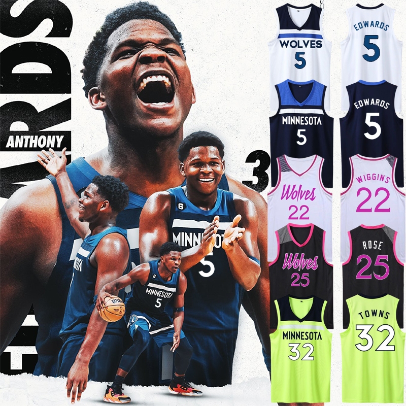 NBA23-24賽季 明尼蘇達灰狼隊 Anthony Edwards 愛德華茲籃球球衣 兒童籃球衣 客製化球衣
