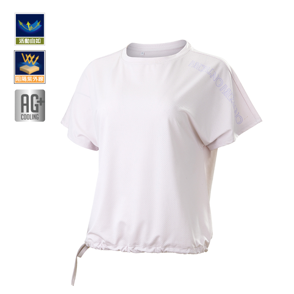Mizuno 美津濃 女款 短袖T恤 瑜珈 彈性 抗菌抑臭 Ionic+銀纖維 -燕麥白- K2TAB20302
