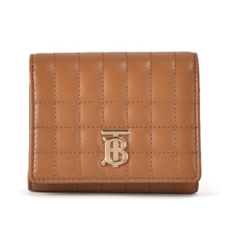 BURBERRY Lola金字TB衍縫小羊皮折疊短夾(棕色)080222-9｜GoBrand購名牌