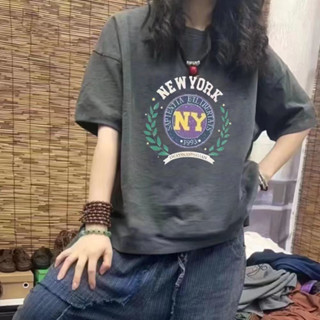 臺灣出貨100%純棉美式復古上衣 短袖T恤女 短袖上衣 寬鬆上衣 夏天衣服 圓領上衣 字母印花 T恤女 BF風短袖女