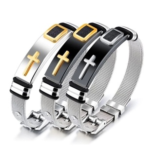 優質鈦鋼十字架手環-網型十字架鈦鋼手環