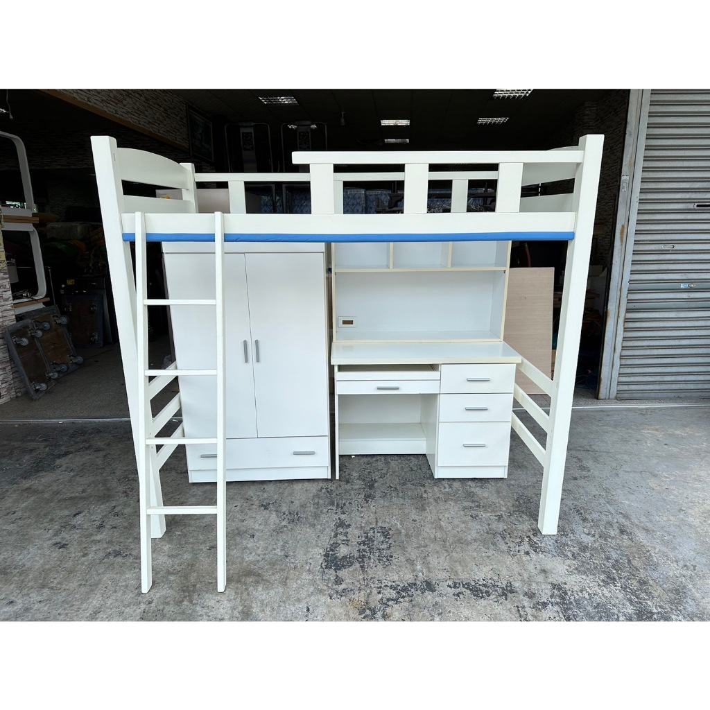 香榭二手家具*北歐風純白色單人加大3.5尺 多功能高架床(含衣櫃/書桌)-挑高床-高腳床-雙層床-上下床-單人床-宿舍床