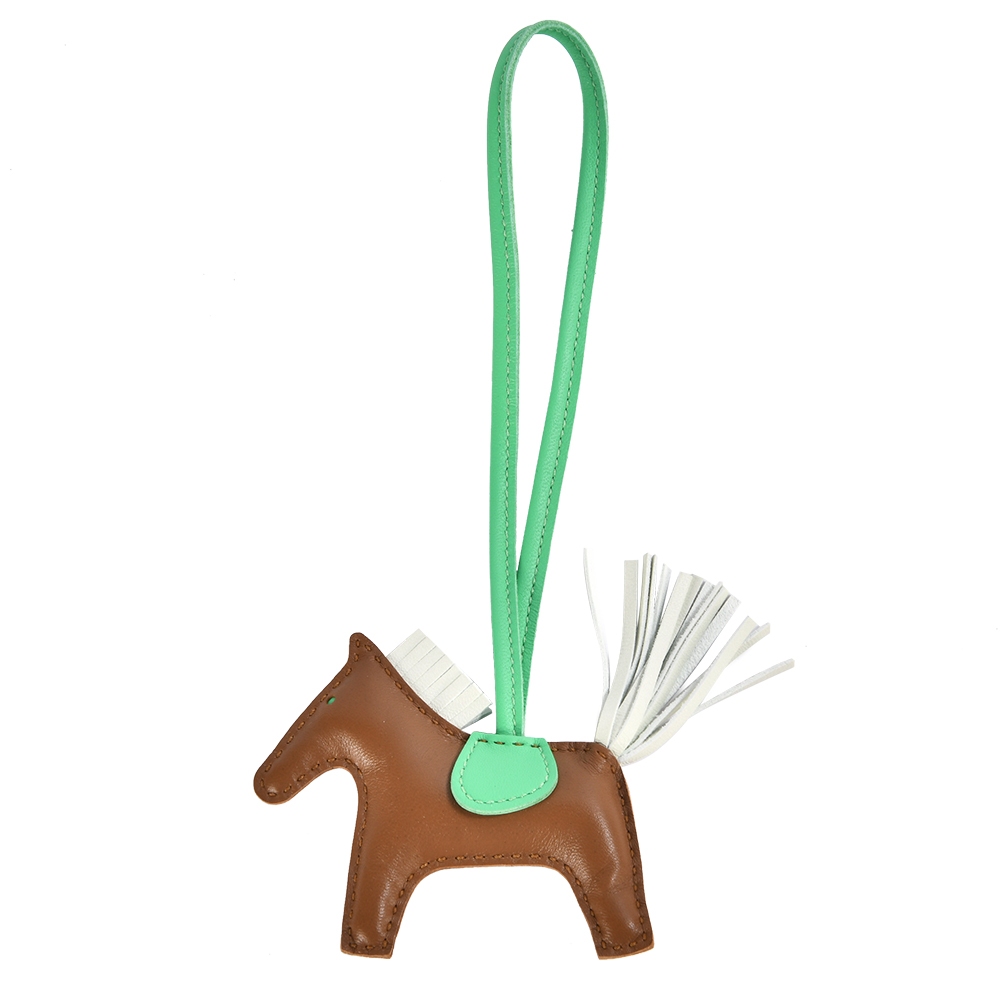 HERMES Rodeo PM拼色羊皮小馬造型吊飾(棕/綠)371021-3
