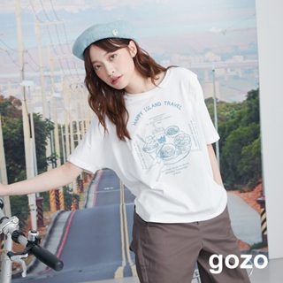 【gozo】從北吃到南台灣美食擴型T恤(灰色/白色_F) | 女裝 圓領 休閒