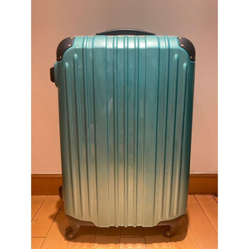 [二手/桃園面交] （附防塵套）Commodore 24吋 亮面戰車行李箱 硬殼9908 土耳其藍 美麗華皮件