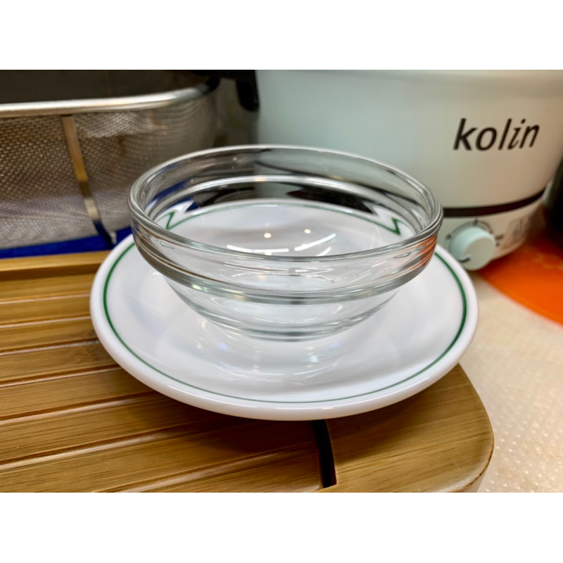 ［新家擺飾］Arcopal France法國強化玻璃點心碗+陶瓷圓盤套組 碗10公分盤14公分