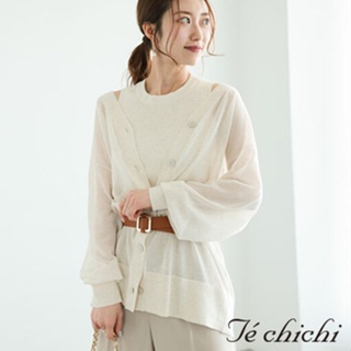 Te chichi 亞麻混紡透膚中長版針織罩衫(FC42L2D0480)