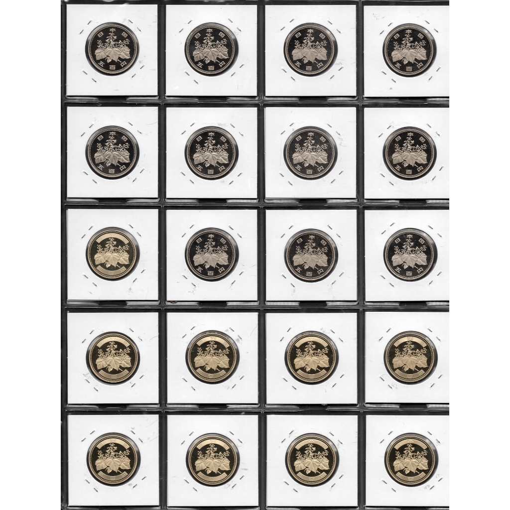 全新日本平成元年～21年 500日元硬幣-21枚齊售-精鑄版-PROOF