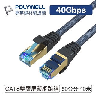 POLYWELL CAT8 超高速網路線 50公分~10米 40Gbps RJ45 福祿克認證 寶利威爾 線 傳輸線