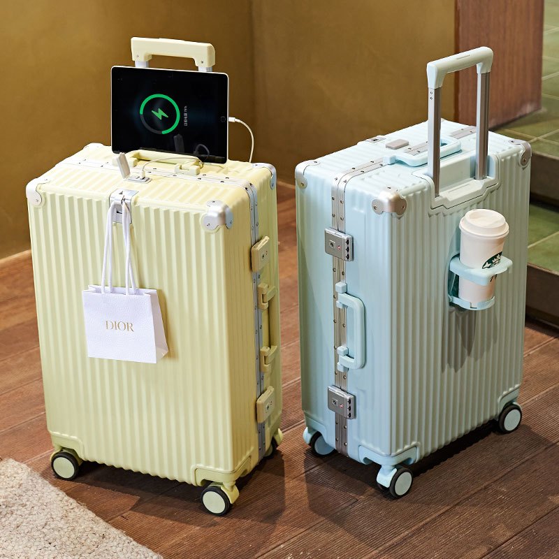 多功能鋁框行李箱 26吋大容量旅行箱 20吋登機箱 24吋拉桿箱 22吋密碼箱 USB充電口 杯架 萬向輪行李箱