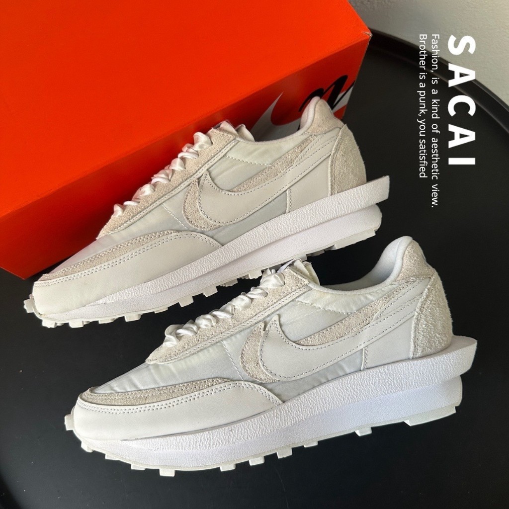 [二手] Nike LdWaffle x Sacai 白絲綢 灰白 全白 US8.5 BV0073-101
