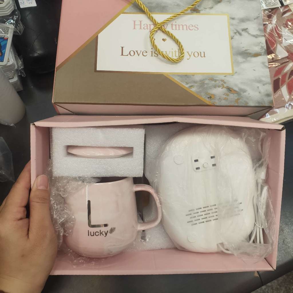 *盒裝HAPPY TIMES 粉色大理石紋陶瓷馬克杯+加溫盤 $188