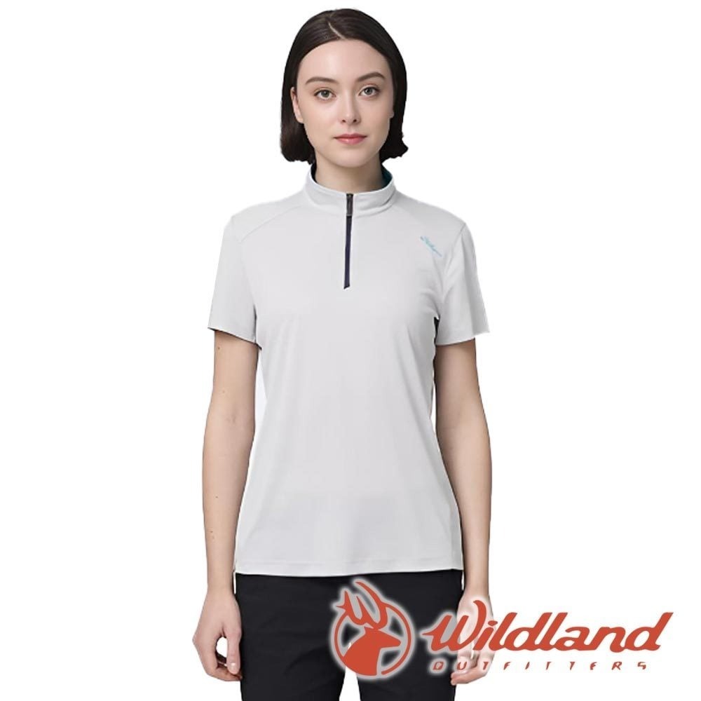 【wildland 荒野】女彈性拉鍊超涼感排汗短袖衣『冰山灰』W1637