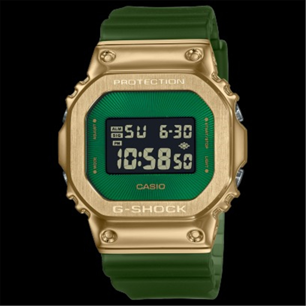 CASIO 卡西歐 G-SHOCK 沙漠越野 奢華冒險 金屬錶殼 經典方型 - 金綠(GM-5600CL-3)[秀時堂]