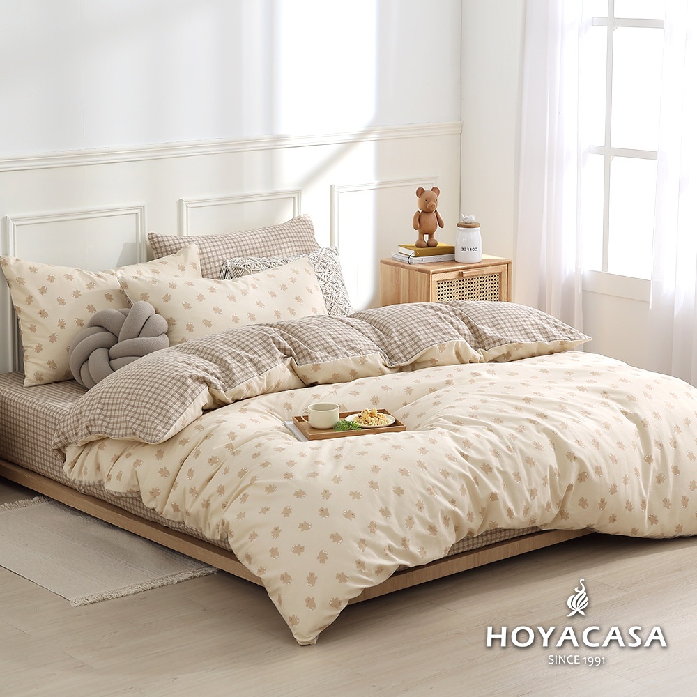 《HOYACASA 奶熊拿鐵》純棉兩用被床包組-天絲入棉30%(單人/雙人/加大)