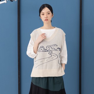 【MOSS CLUB】春遊趣前短後長側開衩V領無袖針織背心 綠 杏 灰 (魅力商品)
