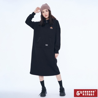 5th STREET 女裝休閒連帽衛衣長洋裝-黑色