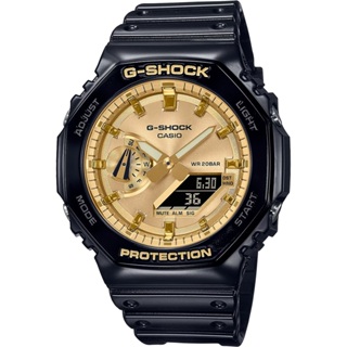 CASIO 卡西歐 G-SHOCK 黑金八角 金屬光雙顯電子錶 (GA-2100GB-1A)