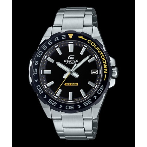 []錶子$行頭[] CASIO EDIFICE 簡約時尚指針男錶 不鏽鋼錶帶 - 黑黃跳色 (EFV-120DB-1A)