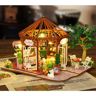 袖珍DIY 佳特 西堤摩卡 咖啡屋 花坊 附防塵罩 立體書立 木製模型 手工拼裝 DIY小屋 拼裝 拼圖 木製房子模型