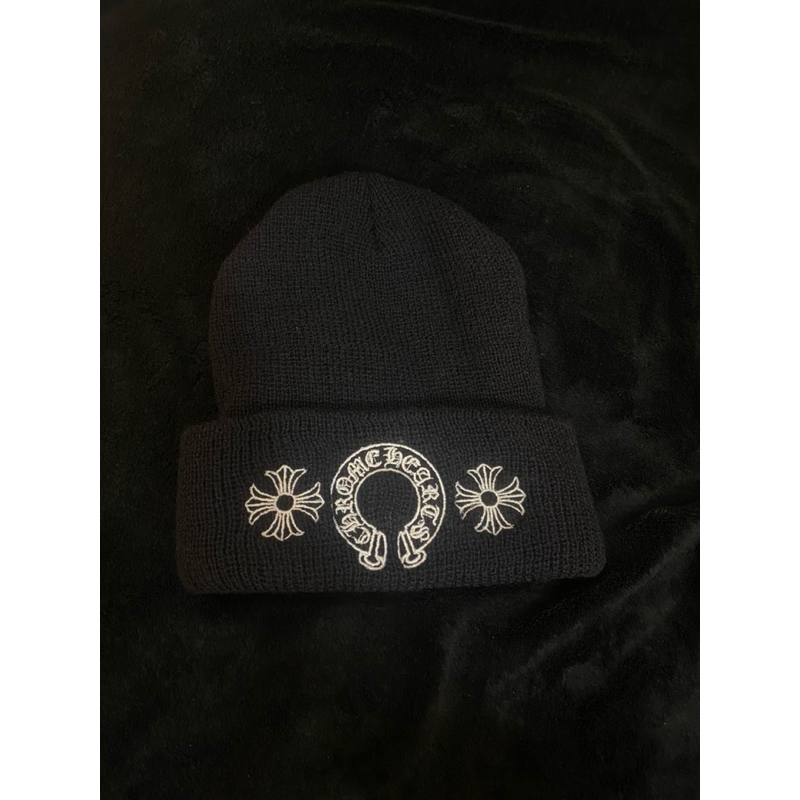 Chrome Hearts全新克羅心正品品牌logo黑色毛帽針織帽