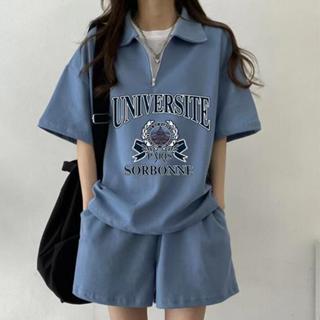 衣時尚 套裝上衣 短褲M-2XL新款短袖短褲學生日係可愛女運動服套裝女搭配兩件套字母MB045-13955.