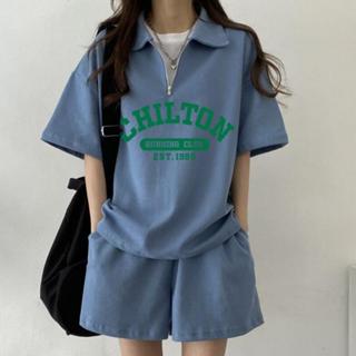 衣時尚 套裝上衣 短褲M-2XL新款拉鍊短袖短袖短褲學生兩件套字母MB045-14235.