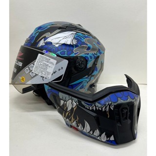 【ZEUS ZS-613H AJ48 獸彩繪 消光黑藍 附面甲 ZS613H 瑞獅 臺中倉儲安全帽 ZS613H】