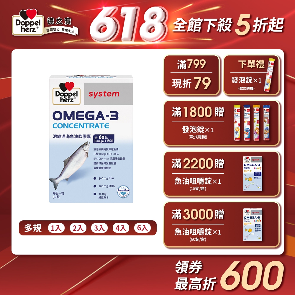 【Doppelherz德之寶】Omega-3濃縮深海魚油軟膠囊(30粒/盒)多規-官方直營(德國雙心)
