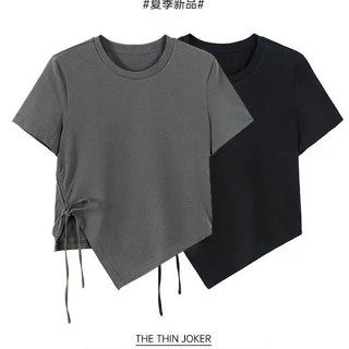 💕甜心原版好質量💕M-5XL 大尺碼上衣 遮肚上衣 短袖t恤 短版上衣 不規則上衣 大碼抽繩藏肉顯瘦上衣