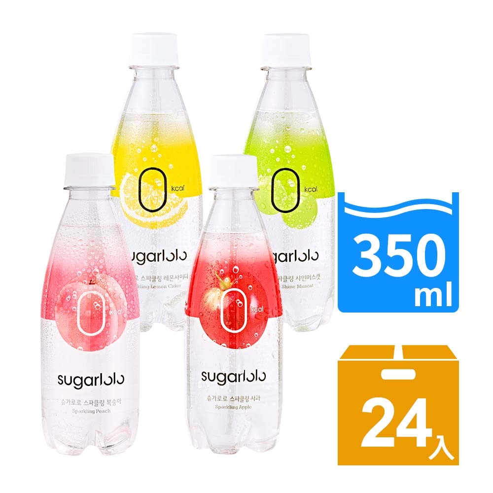 【韓味不二】韓國無加糖零卡風味氣泡水350ml/罐 口味任選24入/箱購(麝香葡萄/檸檬/蘋果/水蜜桃)