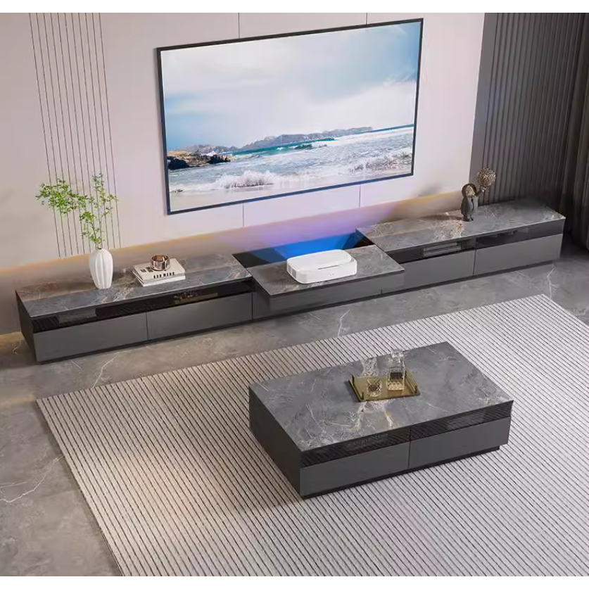 優質新品  免運 可議價 代客安裝 輕奢巖板 激光電視櫃 茶幾組合 小戶型投影儀 落地電視機櫃 客廳地臺櫃