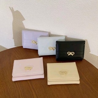 🧸喜物RICH🧸現貨/韓版金屬蝴蝶結皮革短夾 錢包 短夾 卡夾 零錢包 小錢包 皮夾 小香風短夾 皮革錢包 卡包