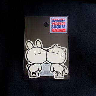 日本B-SIDE LABEL 正版 防水抗UV貼紙-貓貓與兔兔臉貼臉 安全帽/行李箱貼紙 文創貼紙 裝飾大貼紙
