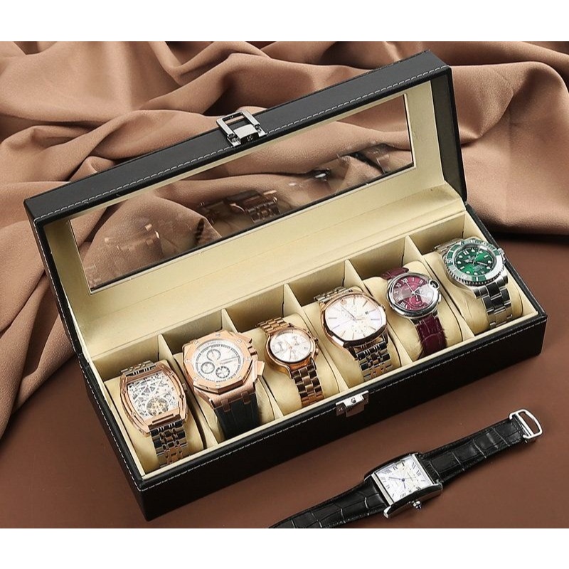 【伍先生生活用品】二手近新 / 黑皮革手錶盒、收藏盒、收納盒 / 售 6格、10格款