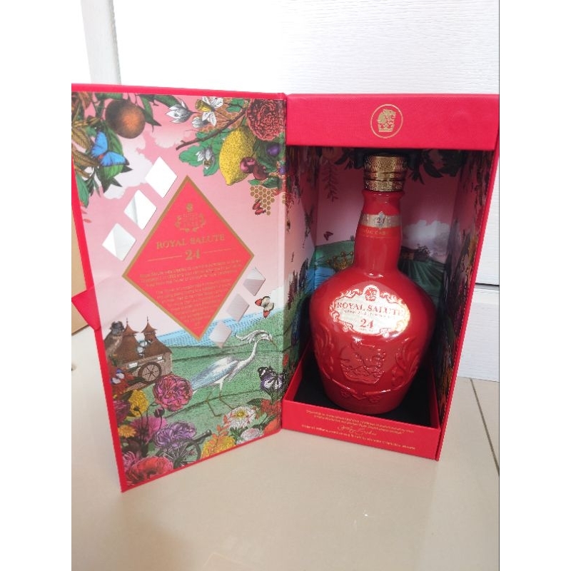 皇家禮炮ROYAL SALUTE 24年威士忌空酒瓶700ml+軟木塞+紙盒 花瓶 擺飾裝飾
