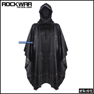 【野戰搖滾-生存遊戲】ROCKWAR 幽靈迷彩雨衣【暗夜迷彩】 黑色多地形迷彩雨披揹包防水罩偽裝衣地墊數位迷彩