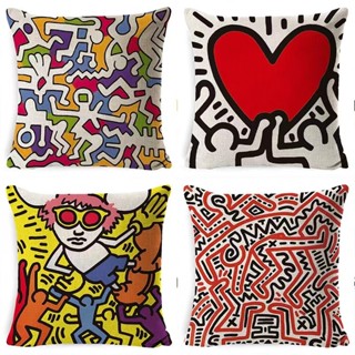 貝貝凱斯哈林Keith Haring潮流藝術塗鴉北歐棉麻客廳抱枕沙髮大靠枕靠墊辦公室午睡枕車用枕抬腿枕長條抱枕靠腰枕寢具