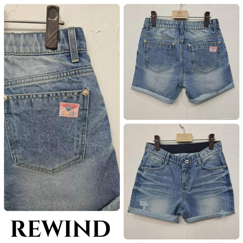 ⋆sᴛᴀʀs ⋆ 𝗞𝗥 正韓直送 REWIND 錄音機 可愛信封 鬆緊腰 新款 牛仔短褲 抽鬚