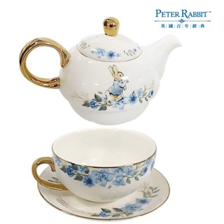 PETER RABBIT 比得兔青花瓷子母壺杯盤禮盒組彼得兔青花瓷杯壺組(正版授權)【玫瑰物語