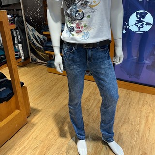 BIG TRAIN彈性雪花水洗小直筒-中藍ZM7036-76