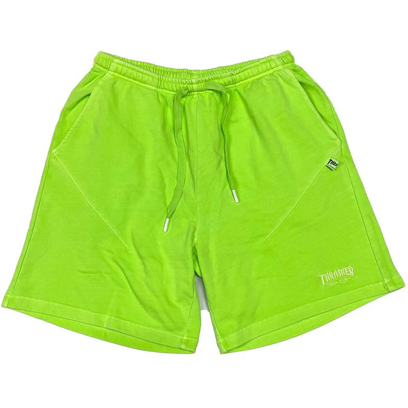 THRASHER 日本限定 017090-43 WIDE SWEAT SHORTS 重磅棉質 短褲 (螢光綠色)